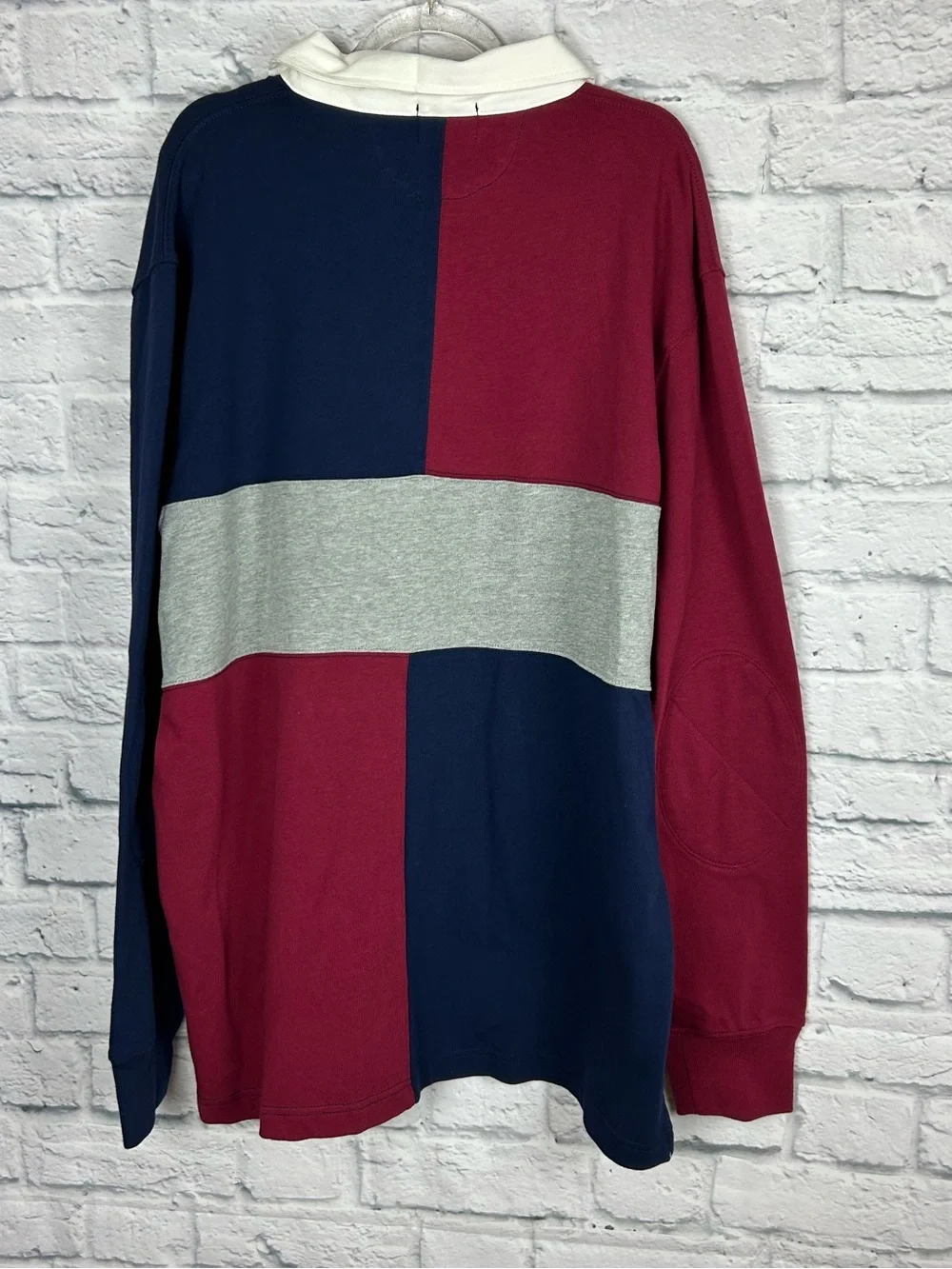 J.Crew Rugby Shirt XL Colorblock Long Sleeve Polo Red Blue Gray Cotton